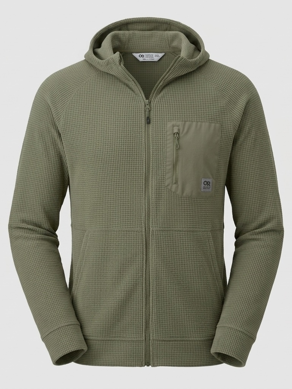 Outdoor Research Trail Mix Hoodie XL Olive Green Grid Fleece Full Zip